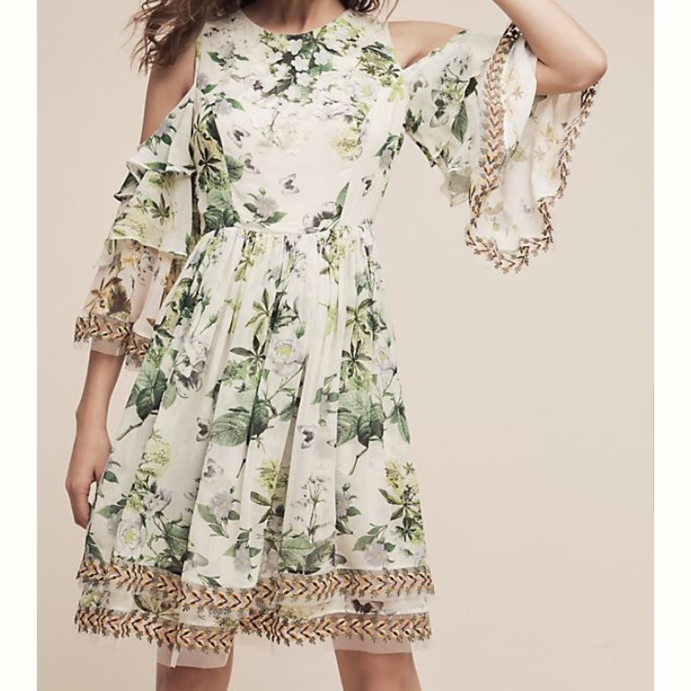 Anthropologie Ruffled Open-Shoulder Dress